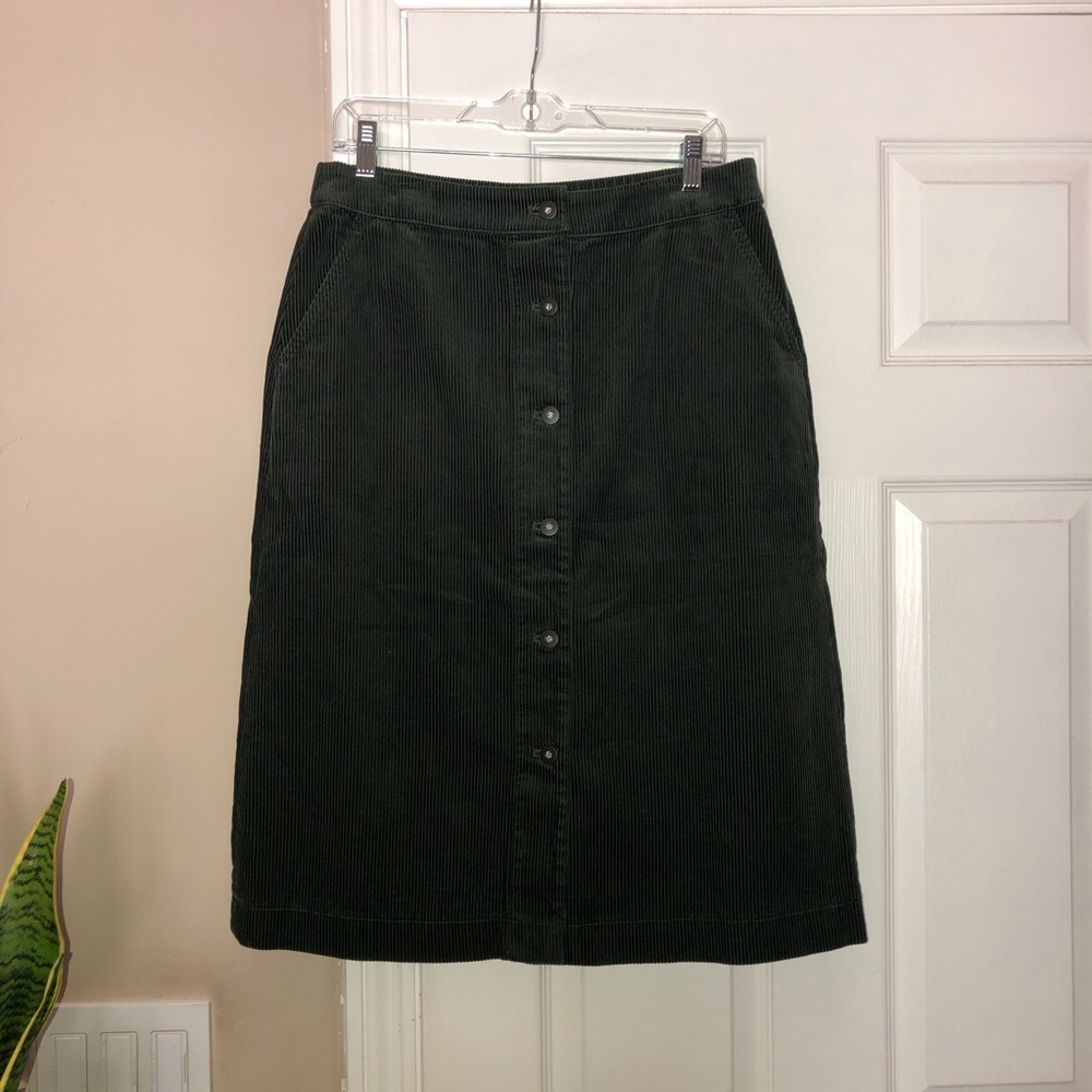 Uniqlo | Corduroy Front Button High Waist Skirt | Dark Green | Large